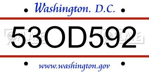 53OD592 District Of Columbia License Plate
