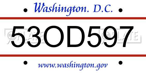 53OD597 District Of Columbia License Plate