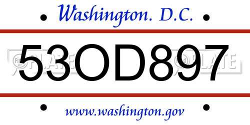 53OD897 District Of Columbia License Plate