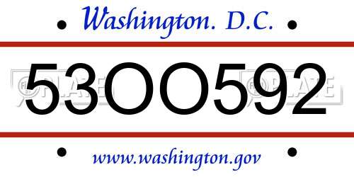 53OO592 District Of Columbia License Plate