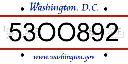 53OO892 District Of Columbia License Plate