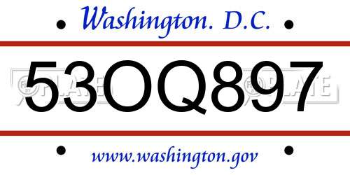 53OQ897 District Of Columbia License Plate