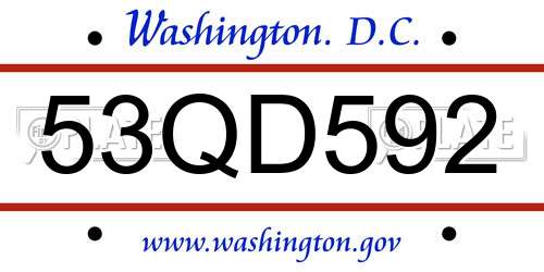 53QD592 District Of Columbia License Plate