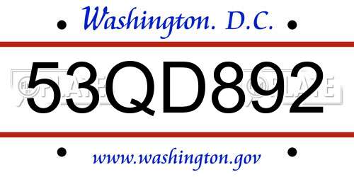 53QD892 District Of Columbia License Plate