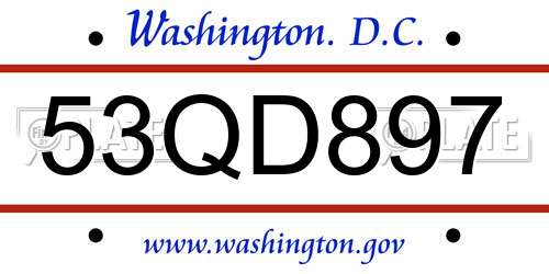 53QD897 District Of Columbia License Plate