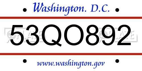 53QO892 District Of Columbia License Plate