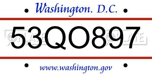 53QO897 District Of Columbia License Plate