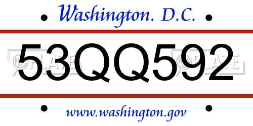 53QQ592 District Of Columbia License Plate
