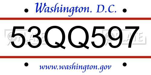 53QQ597 District Of Columbia License Plate