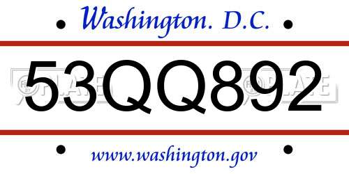 53QQ892 District Of Columbia License Plate