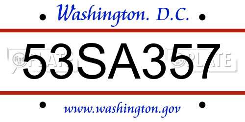 53SA357 District Of Columbia License Plate