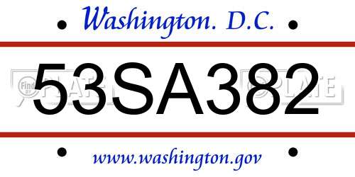53SA382 District Of Columbia License Plate