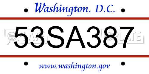 53SA387 District Of Columbia License Plate