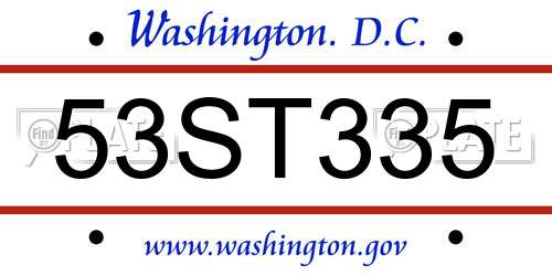 53ST335 District Of Columbia License Plate