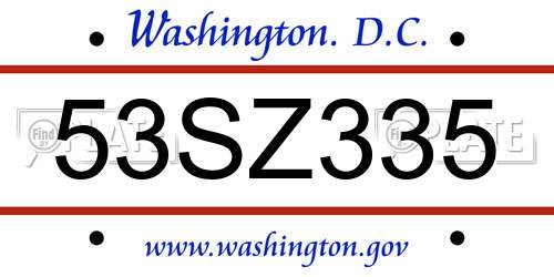 53SZ335 District Of Columbia License Plate