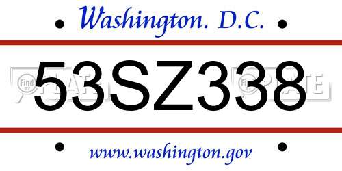 53SZ338 District Of Columbia License Plate