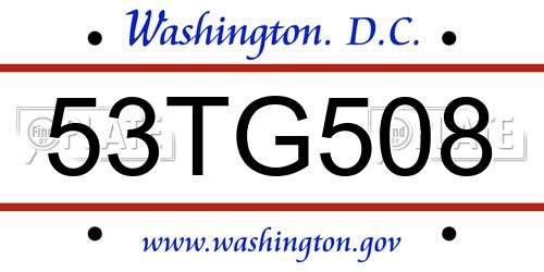 53TG508 District Of Columbia License Plate