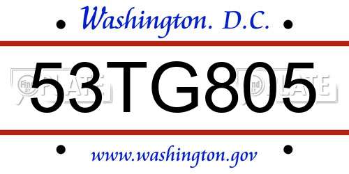 53TG805 District Of Columbia License Plate