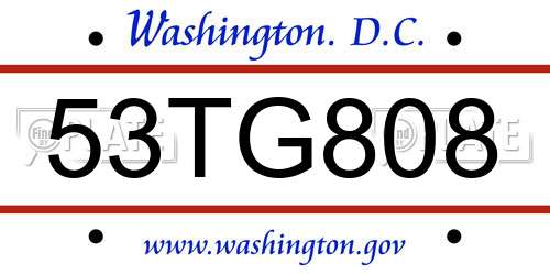 53TG808 District Of Columbia License Plate