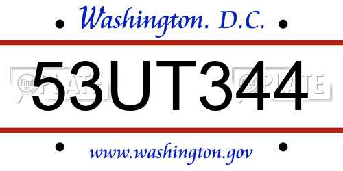 53UT344 District Of Columbia License Plate
