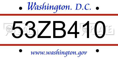 53ZB410 District Of Columbia License Plate