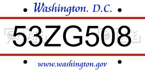 53ZG508 District Of Columbia License Plate