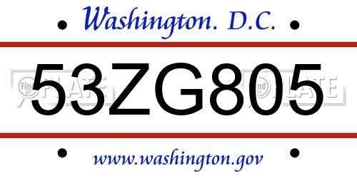 53ZG805 District Of Columbia License Plate