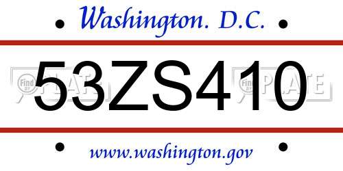53ZS410 District Of Columbia License Plate