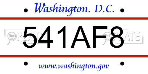 541AF8 District Of Columbia License Plate