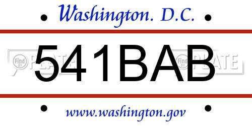 541BAB District Of Columbia License Plate