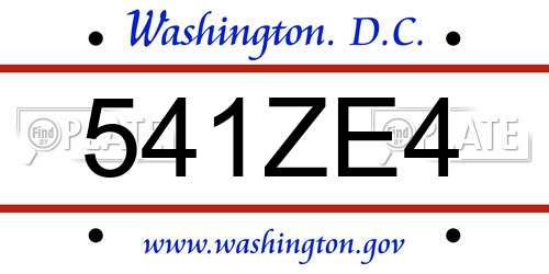541ZE4 District Of Columbia License Plate
