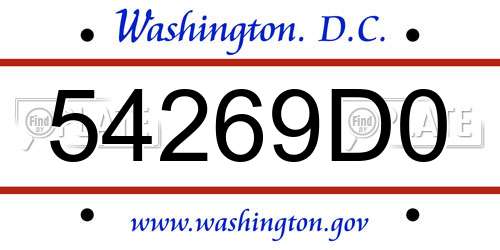 54269D0 District Of Columbia License Plate