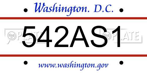 542AS1 District Of Columbia License Plate