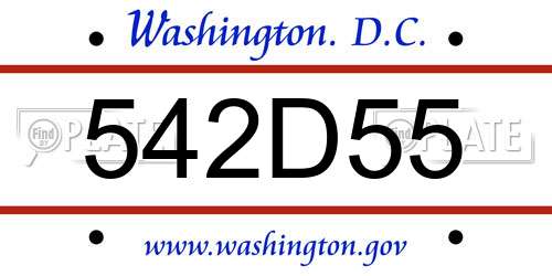542D55 District Of Columbia License Plate