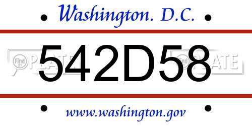 542D58 District Of Columbia License Plate