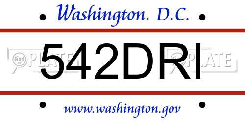542DRI District Of Columbia License Plate