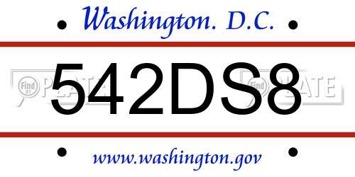 542DS8 District Of Columbia License Plate
