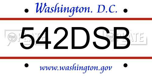 542DSB District Of Columbia License Plate