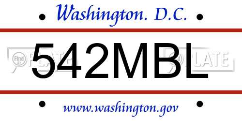 542MBL District Of Columbia License Plate