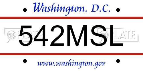 542MSL District Of Columbia License Plate