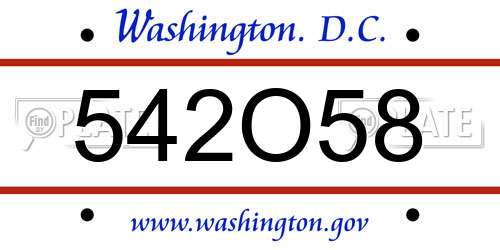 542O58 District Of Columbia License Plate