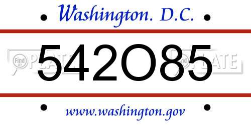 542O85 District Of Columbia License Plate