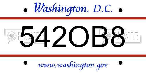 542OB8 District Of Columbia License Plate