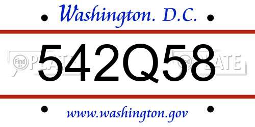 542Q58 District Of Columbia License Plate