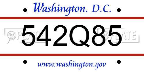 542Q85 District Of Columbia License Plate