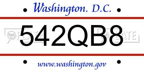 542QB8 District Of Columbia License Plate