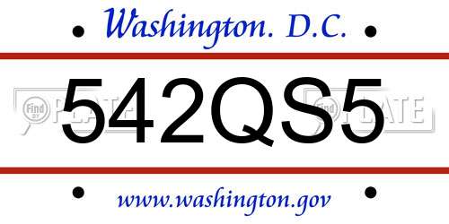 542QS5 District Of Columbia License Plate