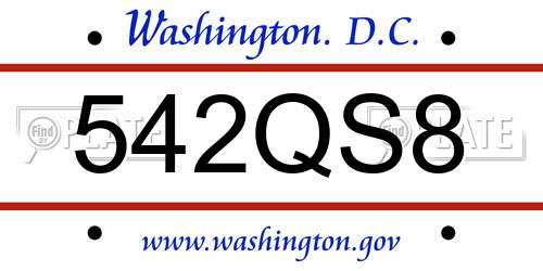 542QS8 District Of Columbia License Plate