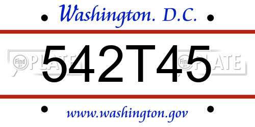542T45 District Of Columbia License Plate