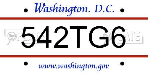 542TG6 District Of Columbia License Plate